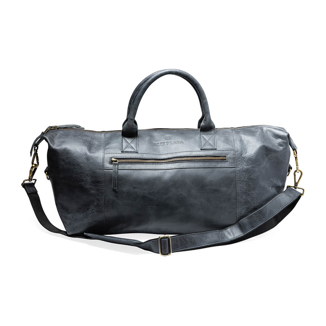 Travel Bag Quality Black Patina Leather 31 Litres - BLU PLAYA