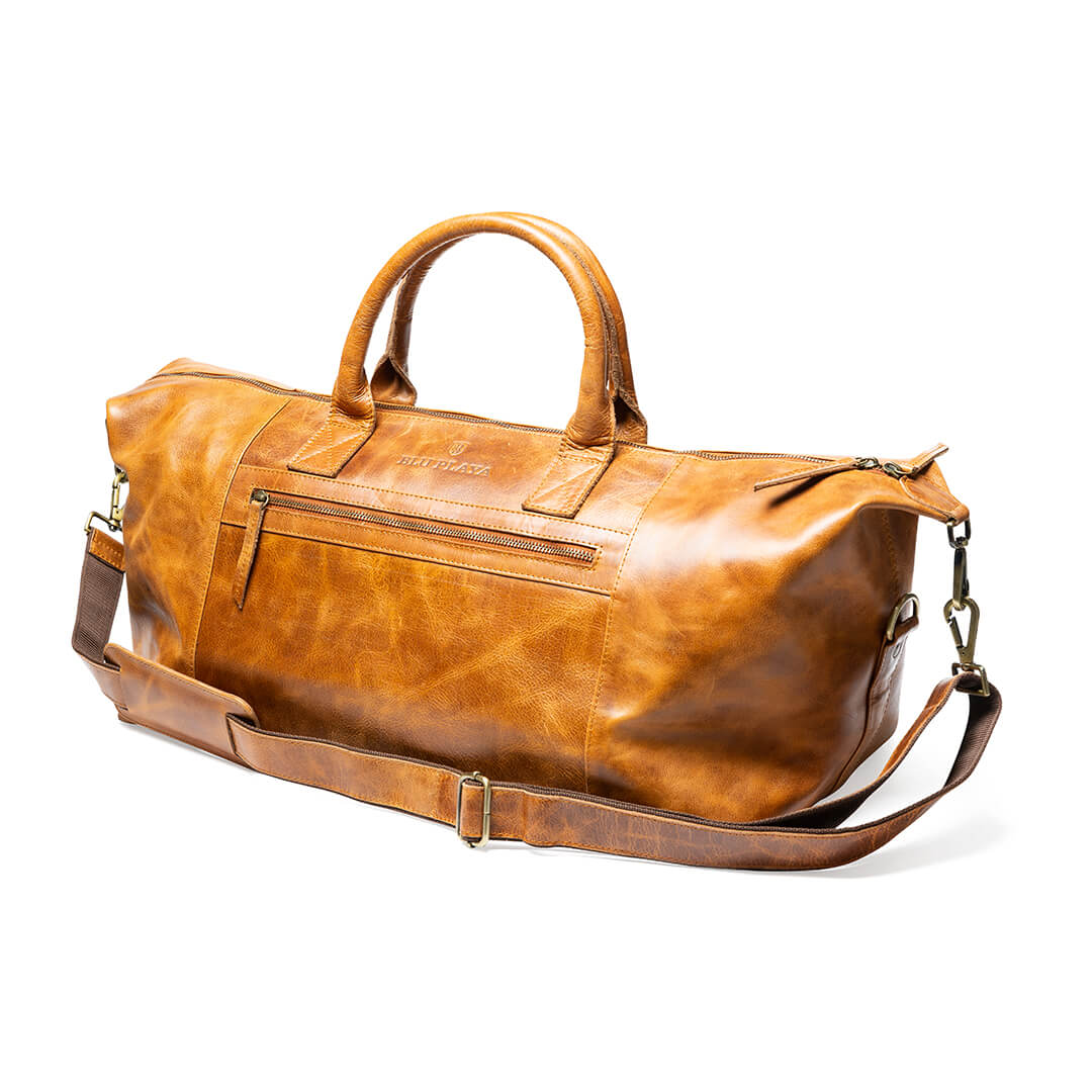 Duffle Bag Quality Tan Leather 37 Liters - BLU PLAYA